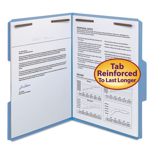 WaterShed/CutLess Reinforced Top Tab 2-Fastener Folders, 1/3-Cut Tabs, Letter Size, Blue, 50/Box | by Plexsupply