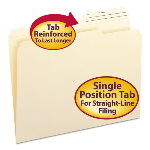 REINFORCED GUIDE HEIGHT FILE FOLDERS, 2/5-CUT PRINTED TAB, RIGHT OF CENTER, LETTER SIZE, MANILA, 100/BOX