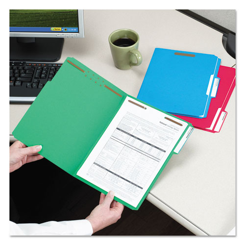 Image of Smead™ Top Tab Colored Fastener Folders, 0.75" Expansion, 2 Fasteners, Letter Size, Assorted Colors, 50/Box