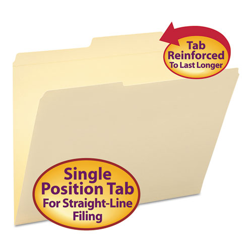 REINFORCED GUIDE HEIGHT FILE FOLDERS, 2/5-CUT 2-PLY TAB, RIGHT OF CENTER, LETTER SIZE, MANILA, 100/BOX