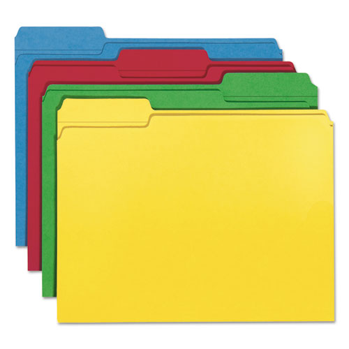 Image of Smead™ Reinforced Top Tab Colored File Folders, 1/3-Cut Tabs: Assorted, Letter Size, 0.75" Expansion, Assorted Colors, 12/Pack