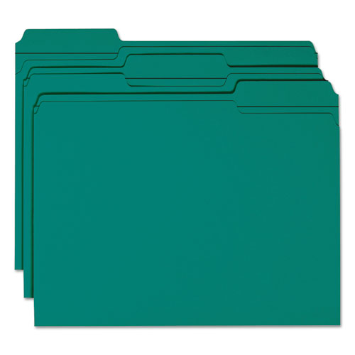 Reinforced Top Tab Colored File Folders, 1/3-Cut Tabs, Letter Size, Teal, 100/Box