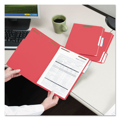 WaterShed CutLess Reinforced Top Tab Fastener Folders, 0.75" Expansion, 2 Fasteners, Letter Size, Red Exterior, 50/Box