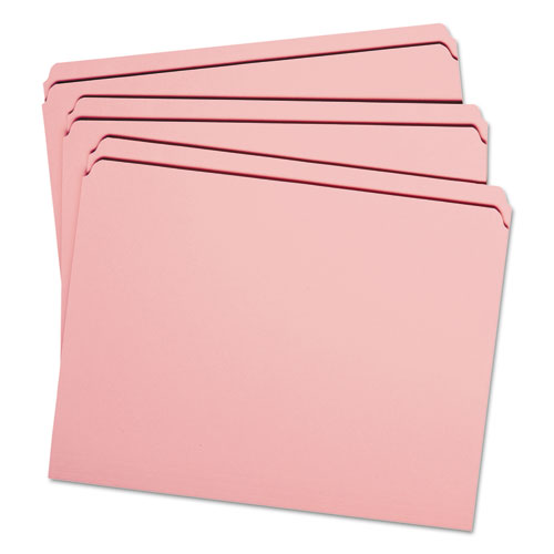 Reinforced Top Tab Colored File Folders, Straight Tab, Letter Size, Pink, 100/Box