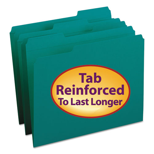 REINFORCED TOP TAB COLORED FILE FOLDERS, 1/3-CUT TABS, LETTER SIZE, TEAL, 100/BOX