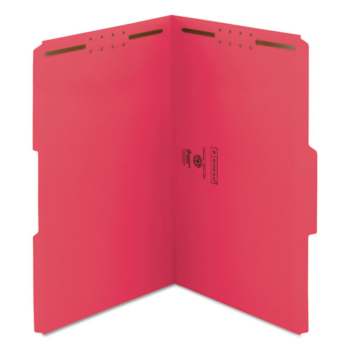Top Tab Colored 2-Fastener Folders, 1/3-Cut Tabs, Legal Size, Red, 50/Box