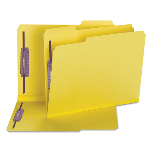 Colored Pressboard Folders with Two SafeSHIELD Coated Fasteners, 1/3-Cut Tabs, Letter Size, Yellow, 25/Box