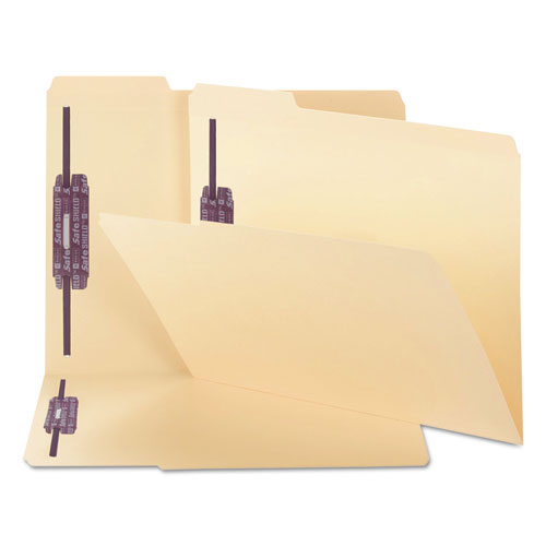 Manila 2-Fastener Folders with Two SafeSHIELD Coated Fasteners, 1/3-Cut Tabs, Letter Size, 50/Box
