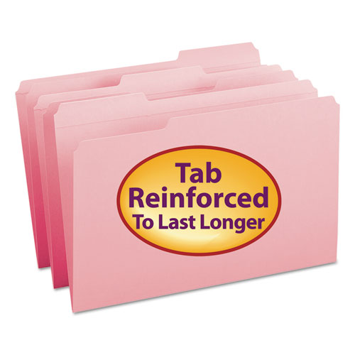 REINFORCED TOP TAB COLORED FILE FOLDERS, 1/3-CUT TABS, LEGAL SIZE, PINK, 100/BOX
