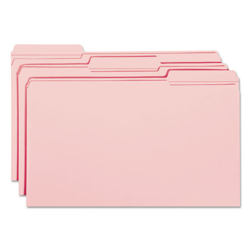Reinforced Top Tab Colored File Folders, 1/3-Cut Tabs, Legal Size, Pink, 100/Box