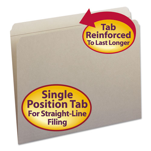 REINFORCED TOP TAB COLORED FILE FOLDERS, STRAIGHT TAB, LETTER SIZE, GRAY, 100/BOX