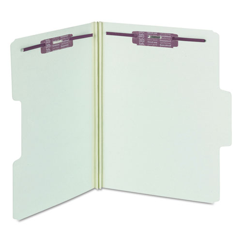 SuperTab Pressboard 2-Fastener Folders with Two SafeSHIELD Coated Fasteners, 1/3-Cut Tabs, Letter Size, Gray-Green, 25/Box