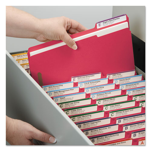 WATERSHED/CUTLESS REINFORCED TOP TAB 2-FASTENER FOLDERS, 1/3-CUT TABS, LETTER SIZE, RED, 50/BOX