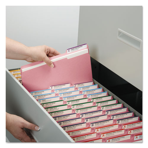 Reinforced Top Tab Colored File Folders, 1/3-Cut Tabs, Legal Size, Pink, 100/Box