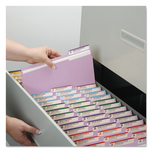 Colored File Folders, 1/3-Cut Tabs, Letter Size, Lavender, 100/Box