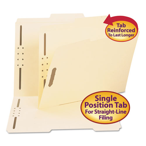Top Tab 2-Fastener Folders, 2/5-Cut Tabs, Right of Center, Letter Size, 11 pt. Manila, 50/Box | by Plexsupply