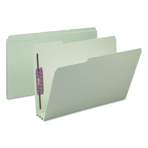 Recycled Pressboard Folders with Two SafeSHIELD Coated Fasteners, 1/3-Cut Tabs, 3" Expansion, Legal Size, Gray-Green, 25/Box
