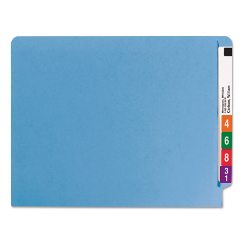 WaterShed/CutLess End Tab 2-Fastener Folders, Straight Tab, Letter Size, Blue, 50/Box