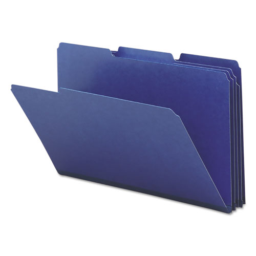 EXPANDING RECYCLED HEAVY PRESSBOARD FOLDERS, 1/3-CUT TABS, 1" EXPANSION, LEGAL SIZE, DARK BLUE, 25/BOX