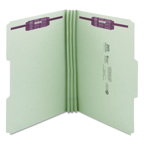 Recycled Pressboard Fastener Folders, 1/3-Cut Tabs, Two SafeSHIELD Fasteners, 3" Expansion, Legal Size, Gray-Green, 25/Box