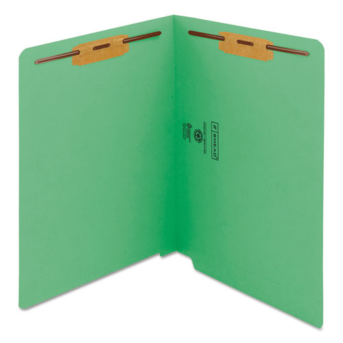 WaterShed/CutLess End Tab 2-Fastener Folders, Straight Tab, Letter Size, Green, 50/Box