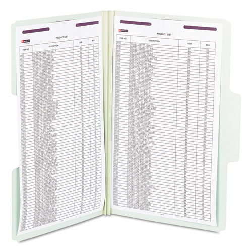 SUPERTAB PRESSBOARD 2-FASTENER FOLDERS WITH TWO SAFESHIELD COATED FASTENERS, 1/3-CUT TABS, LEGAL SIZE, GRAY-GREEN, 25/BOX