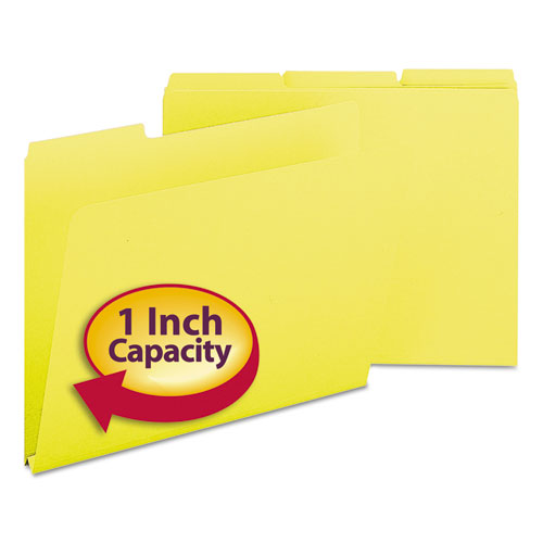 Smead™ Expanding Recycled Heavy Pressboard Folders, 1/3-Cut Tabs: Assorted, Letter Size, 1" Expansion, Yellow, 25/Box