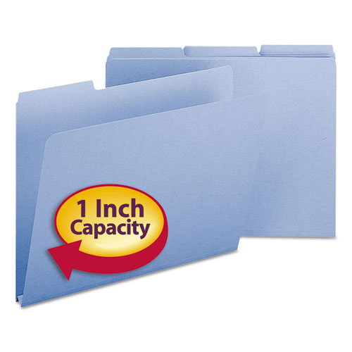 Smead™ Expanding Recycled Heavy Pressboard Folders, 1/3-Cut Tabs: Assorted, Letter Size, 1" Expansion, Blue, 25/Box
