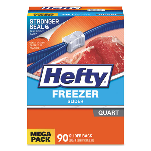 Hefty® One Zip Slider Bags, Freezer, 1qt, 2.5 mil, Clear, 35/Box, 9 Box/Carton
