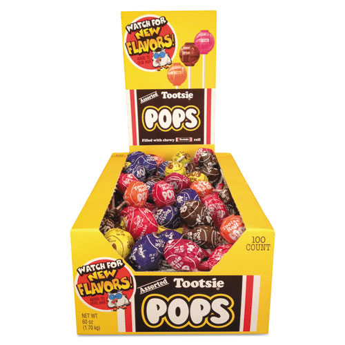 Tootsie Roll® Tootsie Pops, 0.6 oz, Assorted Flavors, 100/Box