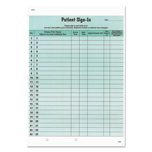 Patient Sign-In Label Forms, Two-Part Carbon, 8.5 x 11.63, Green Sheets, 125 Forms Total