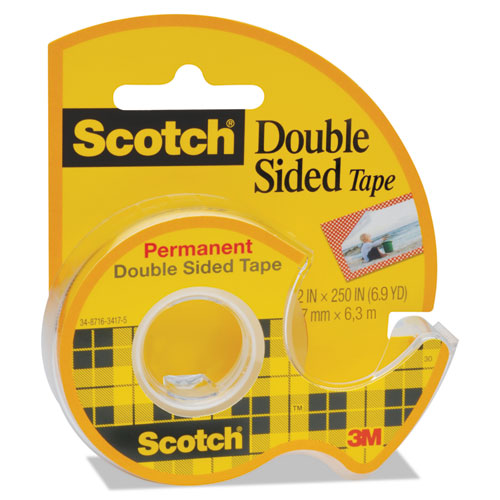 Image of Double-Sided Permanent Tape in Handheld Dispenser, 1" Core, 0.5" x 20.83 ft, Clear
