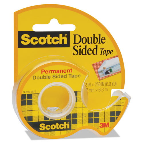 Double-Sided Permanent Tape in Handheld Dispenser, 1" Core, 0.5" x 20.83 ft, Clear