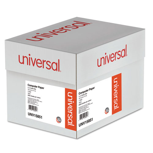 Image of Universal® Printout Paper, 1-Part, 18 Lb Bond Weight, 14.88 X 11, White/Green Bar, 2,600/Carton
