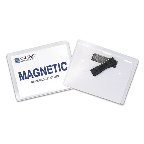 Magnetic Name Badge Holder Kit, Horizontal, 4w x 3h, Clear, 20/Box