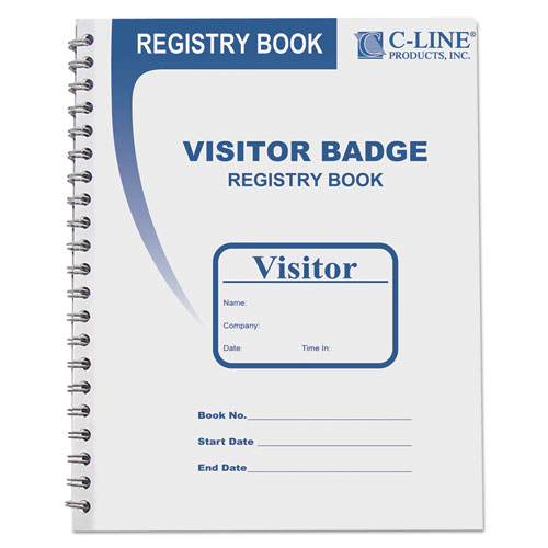 Image of C-Line® Visitor Badges With Registry Log, 3 5/8 X 1 7/8, White, 150 Badges/Box