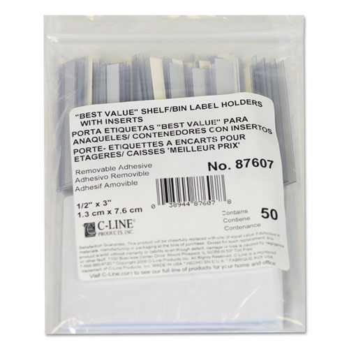 Self-Adhesive Label Holders, Top Load, 0.5 x 3, Clear, 50/Pack