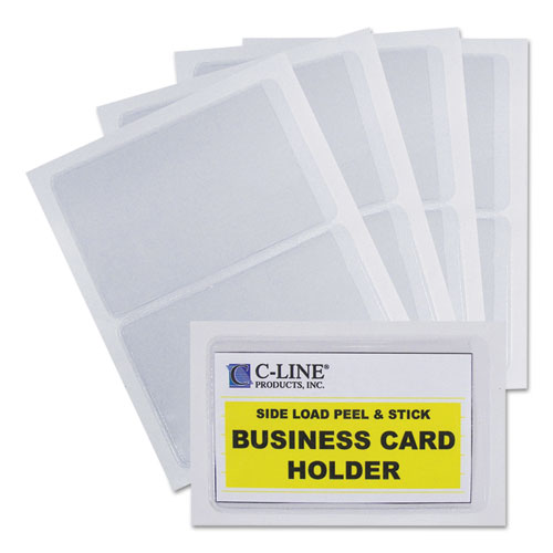 Self-Adhesive Business Card Holders, Side Load, 2 x 3.5, Clear, 10/Pack