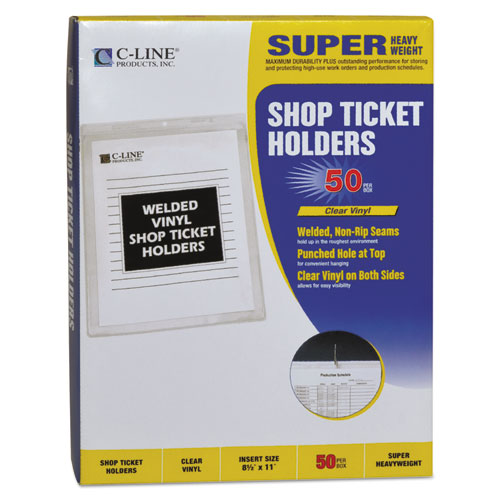 Clear Vinyl Shop Ticket Holders, Both Sides Clear, 15 Sheets, 8 1/2 x 11, 50/BX