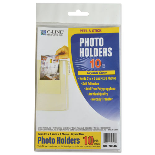 Image of Peel and Stick Photo Holders, 4.38 x 6.5, Clear, 10/Pack