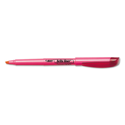 Brite Liner Highlighter, Fluorescent Pink Ink, Chisel Tip, Pink/Black Barrel, Dozen
