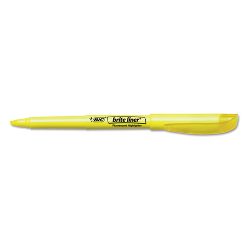 Image of Bic® Brite Liner Highlighter, Fluorescent Yellow Ink, Chisel Tip, Yellow/Black Barrel, Dozen