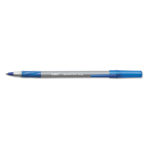 Image of Bic® Round Stic Grip Xtra Comfort Ballpoint Pen Value Pack, Easy-Glide, Stick, Medium 1.2 Mm, Blue Ink, Gray/Blue Barrel, 36/Pack