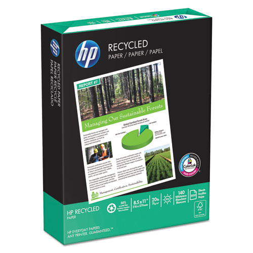 HP Office Recycled Paper, 92 Brightness, 20lb, 8-1/2 x 11, White, 5000 Shts/Ctn