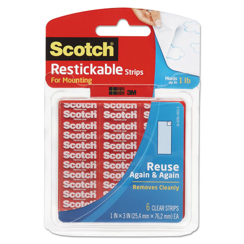 Restickable Mounting Tabs, 1" X 3", Clear, 6/pack