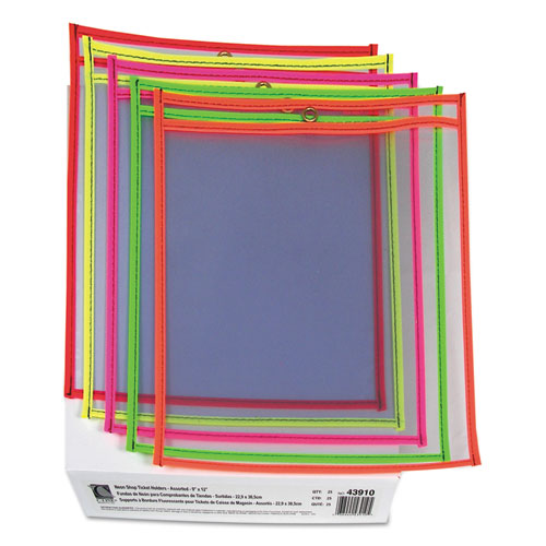 Image of C-Line® Stitched Shop Ticket Holders, Neon, Assorted 5 Colors, 75", 9 X 12, 25/Bx