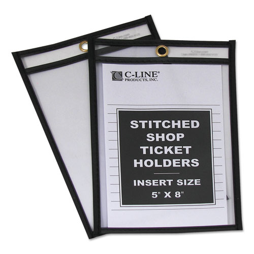 C-Line® Shop Ticket Holders, Stitched, Both Sides Clear, 25 Sheets, 5 X 8, 25/Box