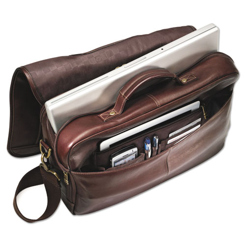 Image of Samsonite® Leather Flapover Case, Fits Devices Up To 15.6", Leather, 16 X 6 X 13, Brown