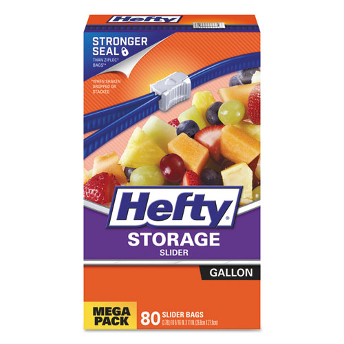 Hefty® Slider Bags, 1gal, 0.9 mil, Clear, 80/Box, 4 Boxes/Carton