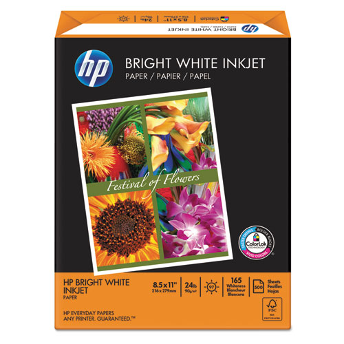 HP Inkjet Paper, 100 Bright, 24 lb, Bright White, 8-1/2 x 11, 1 Ream, 500  Sheets